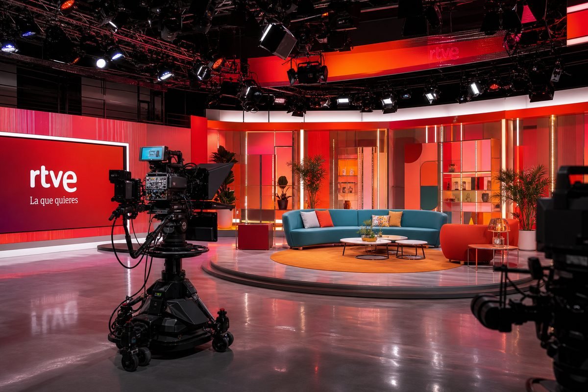 Estudio de televisión española con luces de directo encendidas